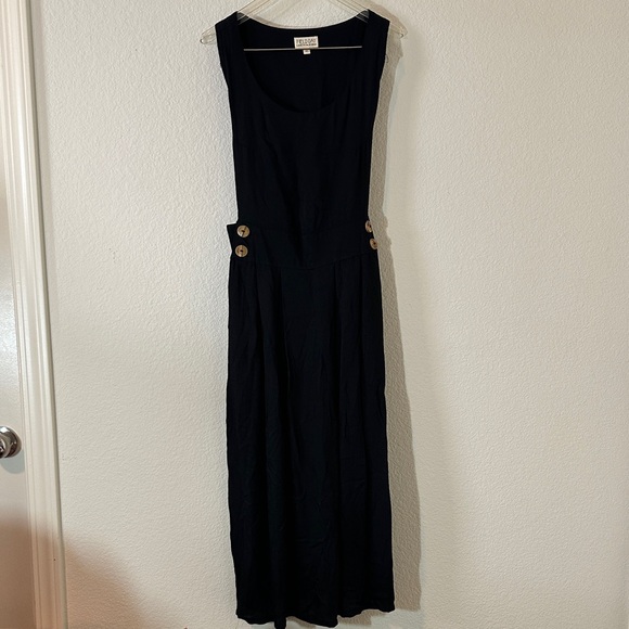 Field Day Black Sleeveless Midi Dress – Size M, Rayon, Button Waist Detail - Picture 1 of 10